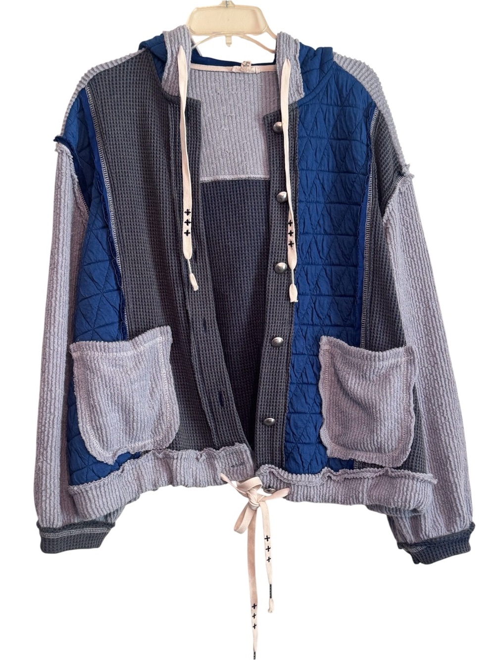 POL Boho Cozy Contrast Quilted Hoodie Jacket